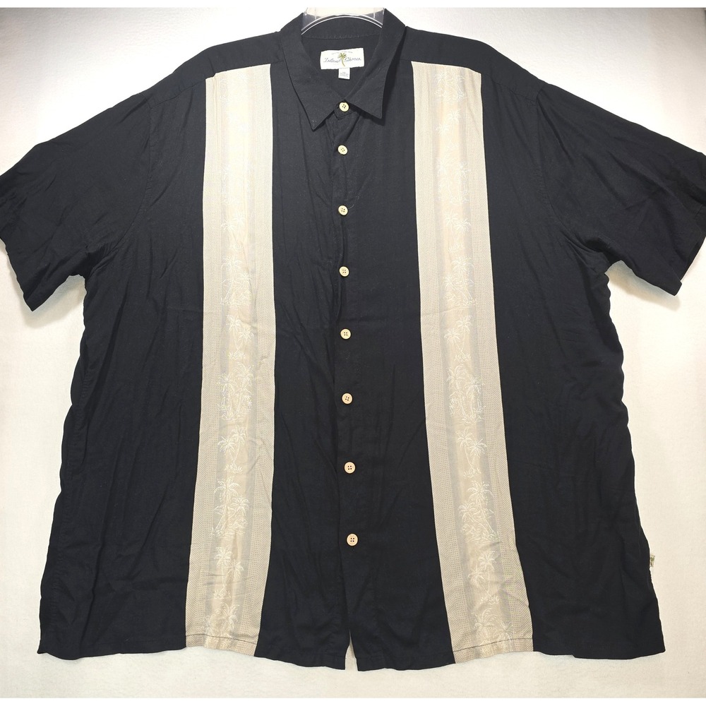 Island Shores Mens 3XL Black Rayon Camp Shirt Palm Tree Bowling Tropical